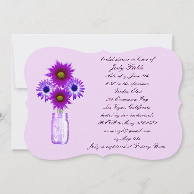 Purple Flowers Mason Jar Bridal Dusche Einladung (Vorderseite)