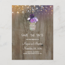 Purple Flowers Mason Jar Rustikal Save the Date Ankündigungspostkarte