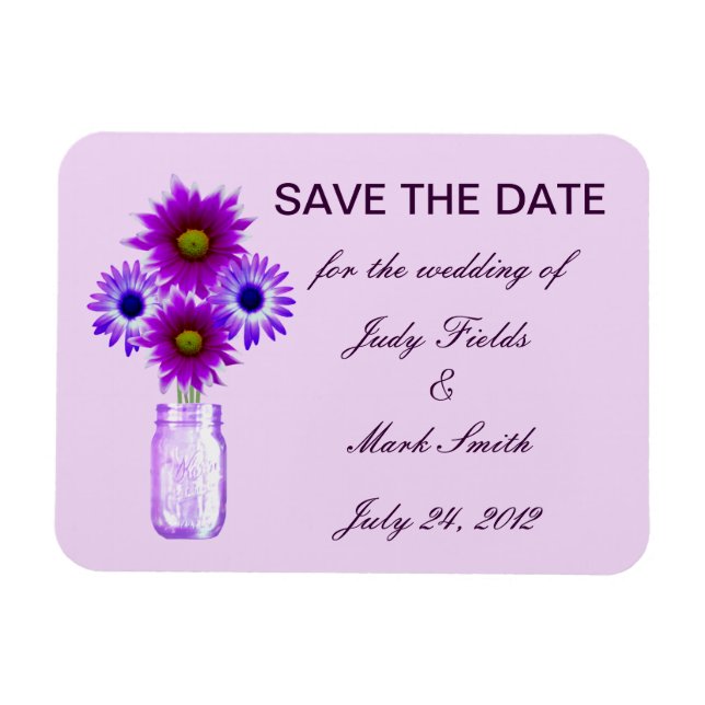 Purple Flowers Mason Jar speichern das Date Magnet (Horizontal)