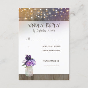 Purple Flowers Mason Jar Wedding RSVP