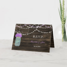 Purple Flowers Mason Jars Barn Wood Wedding Einladung