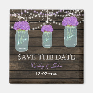 Purple Flowers Mason Jars Barn Wood Wedding Magnet