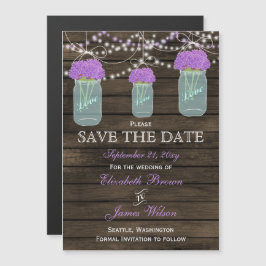 Purple Flowers Mason Jars Barn Wood Wedding Magneteinladung