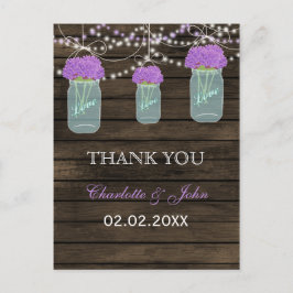 Purple Flowers Mason Jars Barn Wood Wedding Postkarte