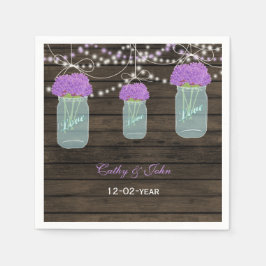 Purple Flowers Mason Jars Barn Wood Wedding Serviette