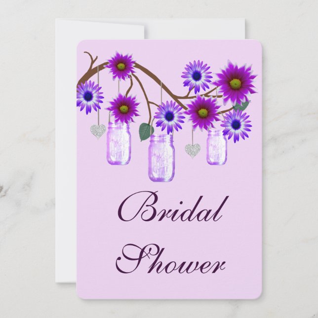 Purple Flowers Mason Jars Bridal Dusche Einladung (Vorderseite)