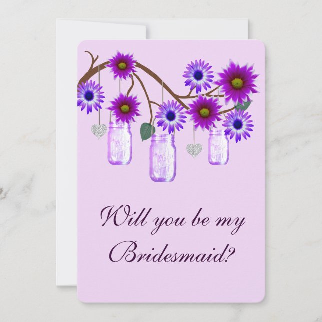 Purple Flowers Mason Jars Bridesmaid Card Einladung (Vorderseite)