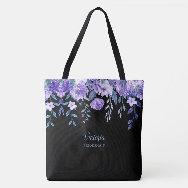 Purple Flowers Mit Monogramm Tote Bag (Vorderseite)