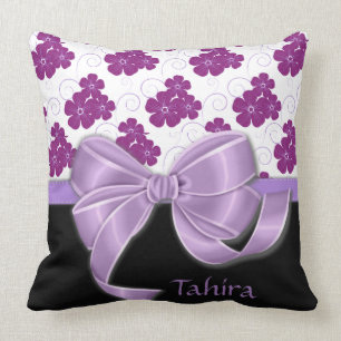 Purple Flowers Muster Lavender Ribbon Kissen