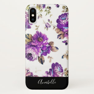 Purple Flowers Muster mit Monogramm Case-Mate iPhone Hülle