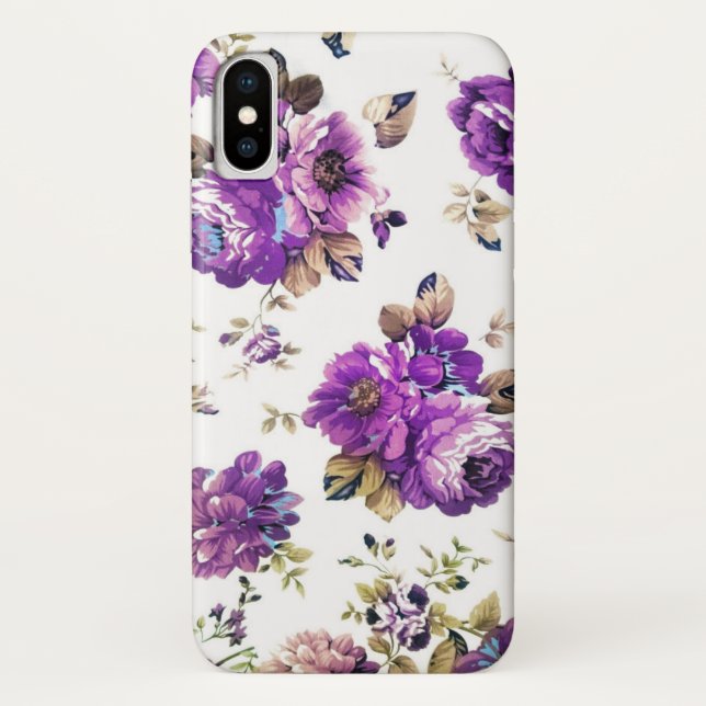 Purple Flowers Muster mit Monogramm Case-Mate iPhone Hülle (Rückseite)