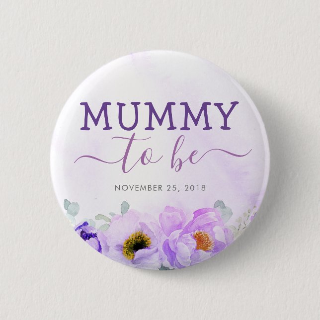 Purple Flowers Niedliche Mama to Be Baby Dusche Button (Vorderseite)
