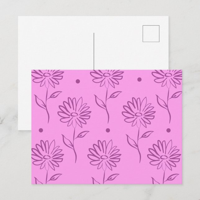 Purple Flowers Outline Pattern Postkarte (Vorne/Hinten)