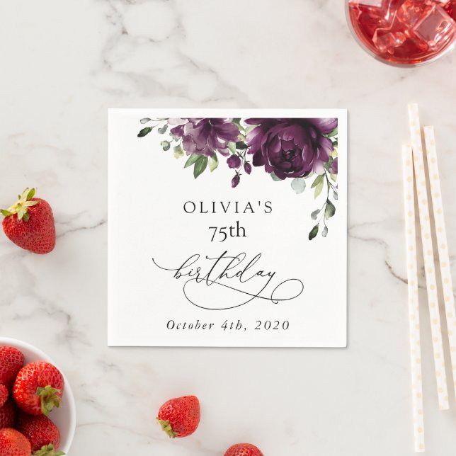 Purple Flowers, Plum Flowers, Boho, Birthday Serviette (Beispiel)