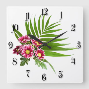 Purple flowers quadratische wanduhr