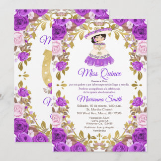 Purple Flowers Quinceanera Einladung
