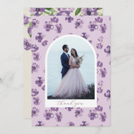 Purple Flowers Romantic Script Arch Foto Dankeskarte