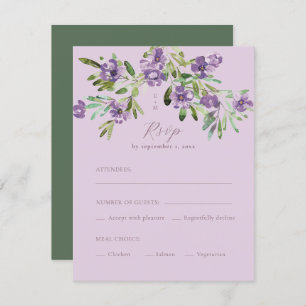 Purple Flowers Romantische Kalligraphie RSVP Karte