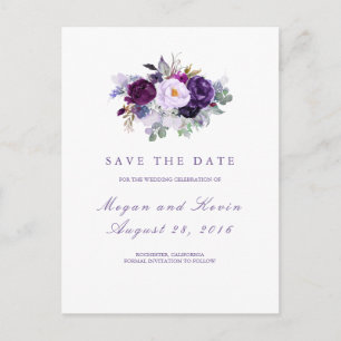 Purple Flowers Romantische Save the Date Ankündigungspostkarte