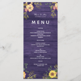 Purple Flowers Rustic Wedding Menu Menükarte