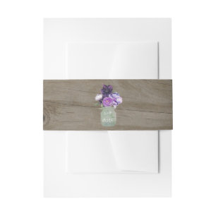 Purple Flowers Rustic Wood Mason Jar Wedding Einladungsbanderole