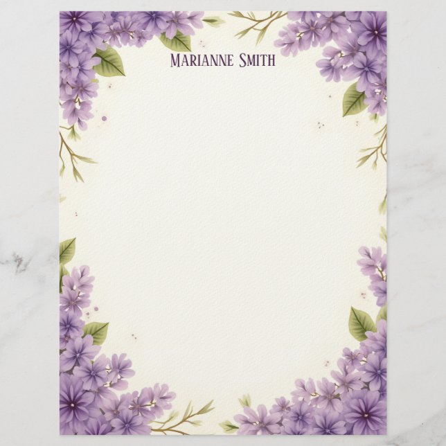 Purple Flowers Stationery Paper Briefbogen (Vorderseite)