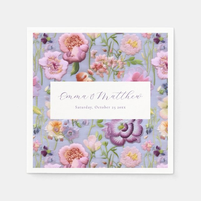 Purple Flowers Stickereien Serviette (Vorderseite)