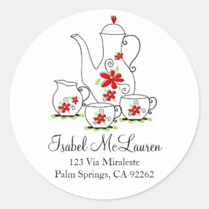 Purple Flowers Tee Set Address Labels Runder Aufkleber