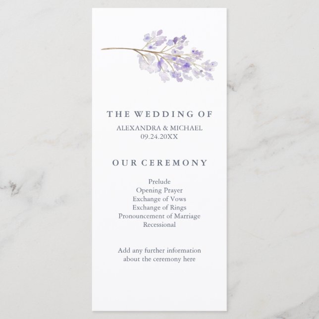 Purple Flowers und Branch Wedding Program Programm (Vorderseite)