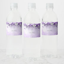 Purple Flowers Water Bottle Label