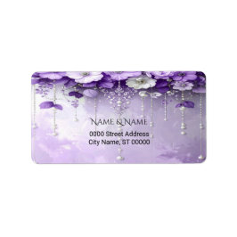 Purple Flowers with Dangling Pearls Address Label Adressaufkleber