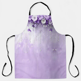 Purple Flowers with Dangling Pearls  Apron Schürze