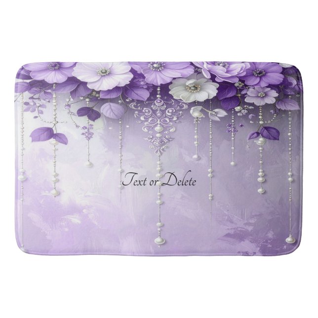 Purple Flowers with Dangling Pearls Bath Mat Badematte (Vorderseite)