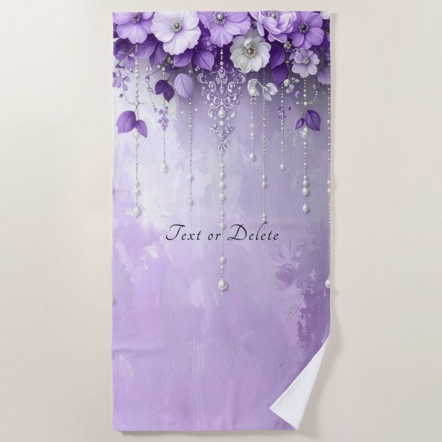 Purple Flowers with Dangling Pearls Beach Towel Strandtuch (Vorderseite)