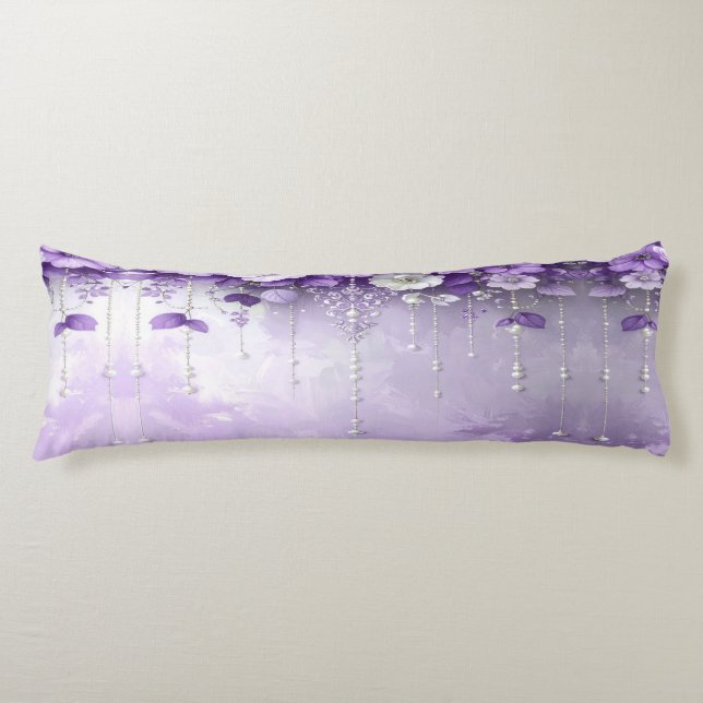 Purple Flowers with Dangling Pearls Body Pillow Seitenschläferkissen (Vorderseite)