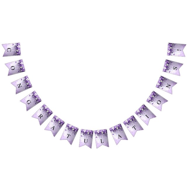 Purple Flowers with Dangling Pearls Bunting Flag Wimpelkette (Alle)
