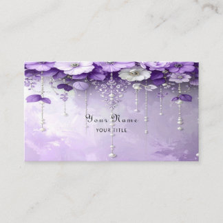 Purple Flowers with Dangling Pearls Business Card Visitenkarte