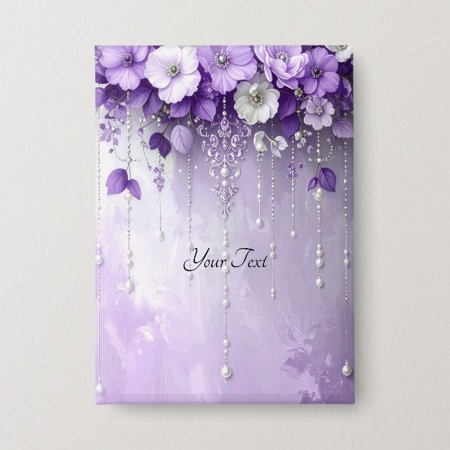 Purple Flowers with Dangling Pearls Button (Vorderseite)