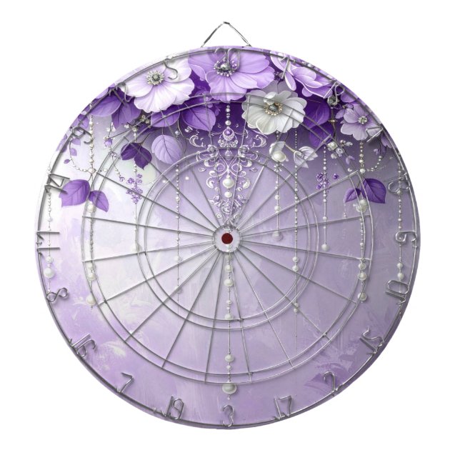 Purple Flowers with Dangling Pearls Dartboard Dartscheibe (vorne)