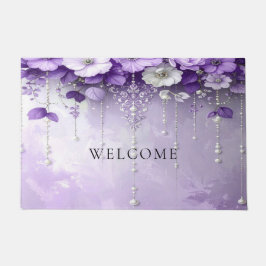Purple Flowers with Dangling Pearls Doormat Fußmatte