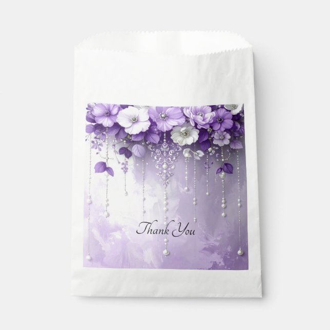 Purple Flowers with Dangling Pearls Favor Bag Geschenktütchen (Vorderseite)