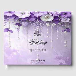 Purple Flowers with Dangling Pearls Guest Book Gästebuch