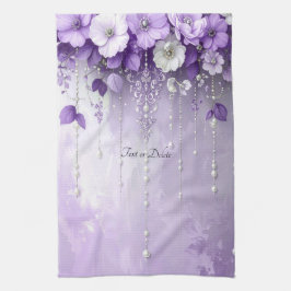 Purple Flowers with Dangling Pearls Kitchen Towel Geschirrtuch
