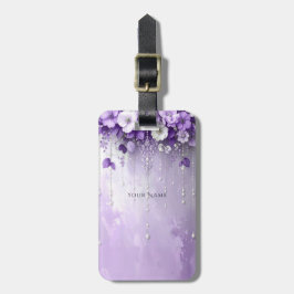 Purple Flowers with Dangling Pearls Luggage Tag Gepäckanhänger