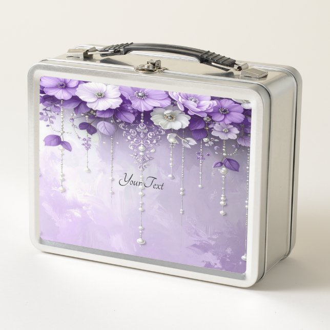 Purple Flowers with Dangling Pearls Lunch box (Vorderseite)