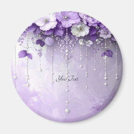 Purple Flowers with Dangling Pearls Magnet