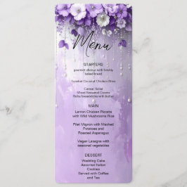 Purple Flowers with Dangling Pearls Menu Menükarte