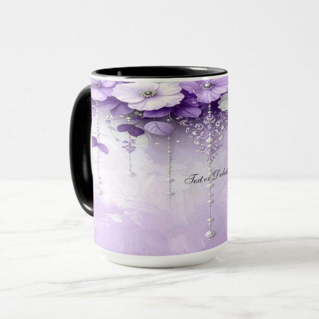 Purple Flowers with Dangling Pearls Mug Tasse (Vorderseite Links)