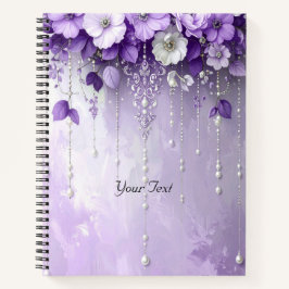 Purple Flowers with Dangling Pearls Notebook Notizbuch