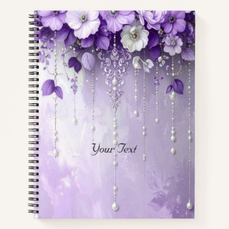 Purple Flowers with Dangling Pearls Notebook Notizbuch